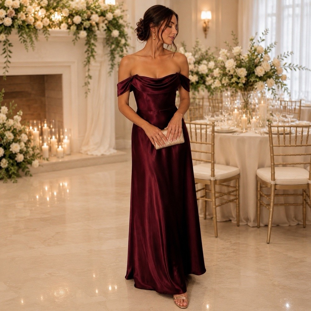Birdy Grey Mia Convertible Shiny Satin Bridesmaid Dress Burgundy Wine Wedding
